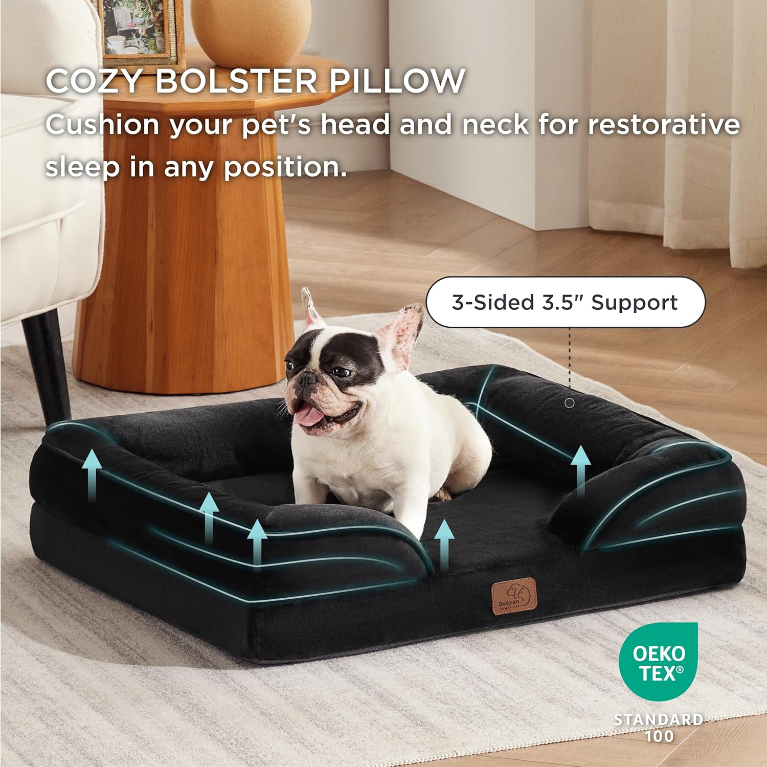 Bedsure Orthopedic Dog Bed Medium Size Dogs - Washable Medium Dog Cat Bed Waterproof, Comfort Pet Couch Sofa with Washable Removable Cover, Pets Bed with Nonskid Bottom, Black, 28"