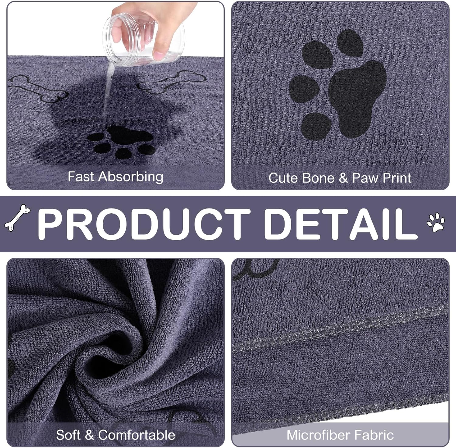 Chumia 8 Pcs Dog Towels for Drying Dogs Cats Pet Towels Bulk Puppy Microfiber Quick Drying Paw Bath Bathing Supplies Absorbent for Medium Pets(Gray,55 x 28 Inch)