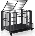 Polar Aurora Heavy Duty Dog Crate, Foldable Indestructible Dog Kennel, Escape Proof Extra Large Dog Cage with Lockable Wheels, High Anxiety Pet Playpen with Double Door for Indoor/Outdoor Use. (43in)