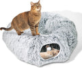 Cat Donut Bed with Washable Cushion – Cat Caves for Indoor Cats – Collapsible Donut Bed with Peekaboo Pet Tunnel & Tunnel Toy – Cozy Hideout for Kittens, Ferrets, Rabbits & Dogs – Grey