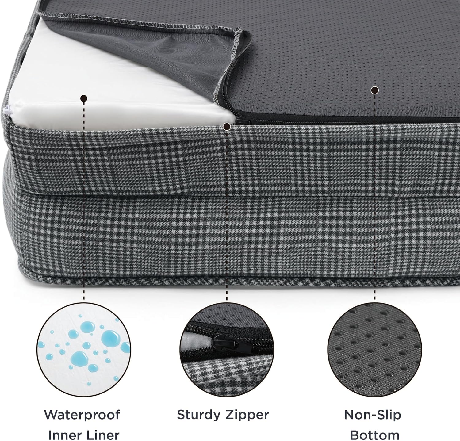 Bedsure Orthopedic Dog Bed Medium Size Dogs - Washable Medium Dog Cat Bed Waterproof, Comfort Pet Couch Sofa with Washable Removable Cover, Pets Bed with Nonskid Bottom, Argyle Black-Checks, 28"