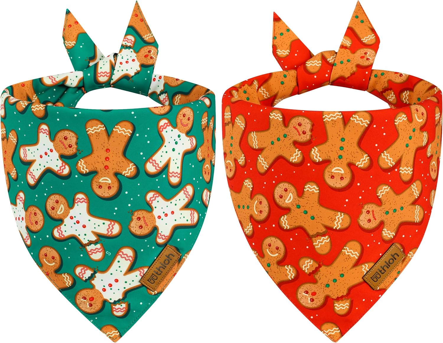 Christmas Dog Bandanas - 2 Pack Reversible Gingerbread Man Dog Scarf for Boy & Girl, Premium Durable Fabric, Festival Dog Bib, Holiday Bandana for Medium & Large Dogs (Large)