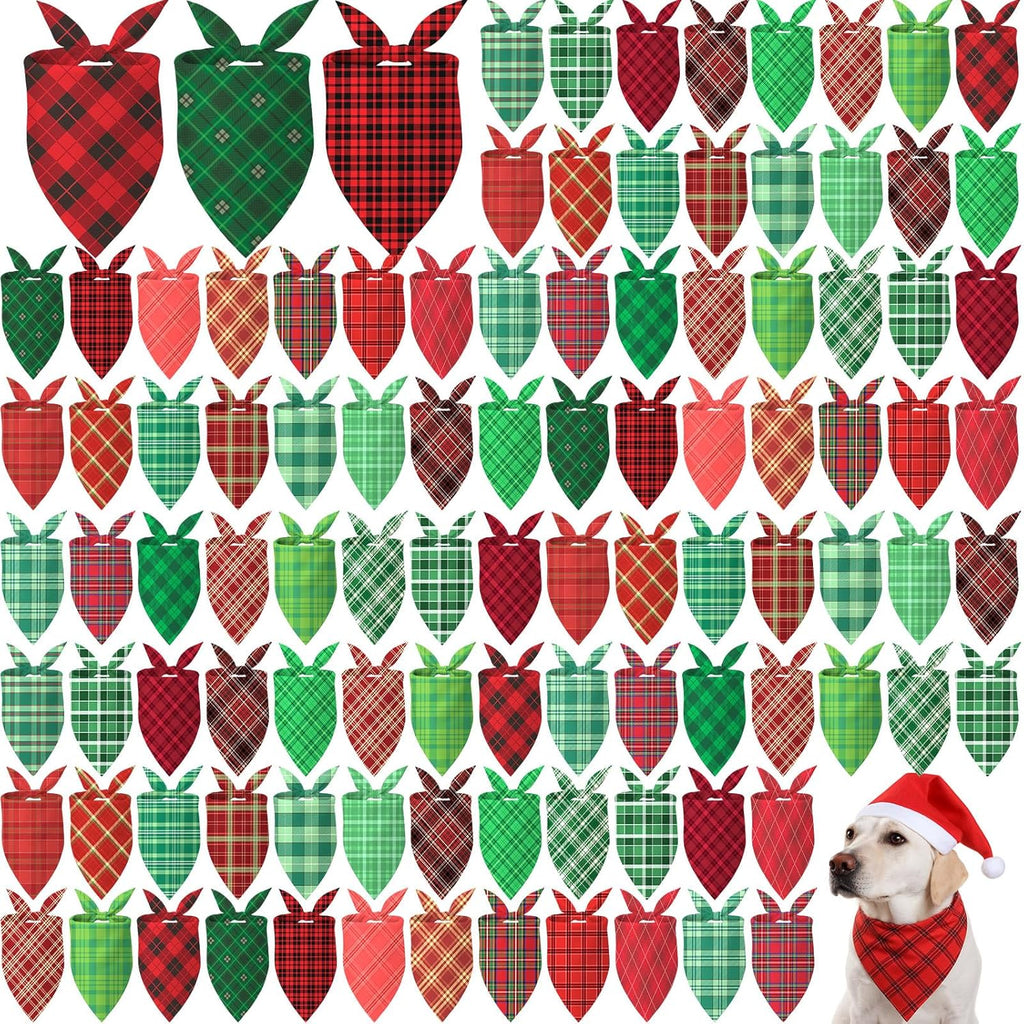 Abbylike 50 Pieces Christmas Plaid Dog Bandanas Bulk Xmas Bandanas for Dogs Triangle Kerchief Bibs Scarf Set for Christmas Pet Costume Accessories Decoration (31.5 x 21.7 x 21.7)
