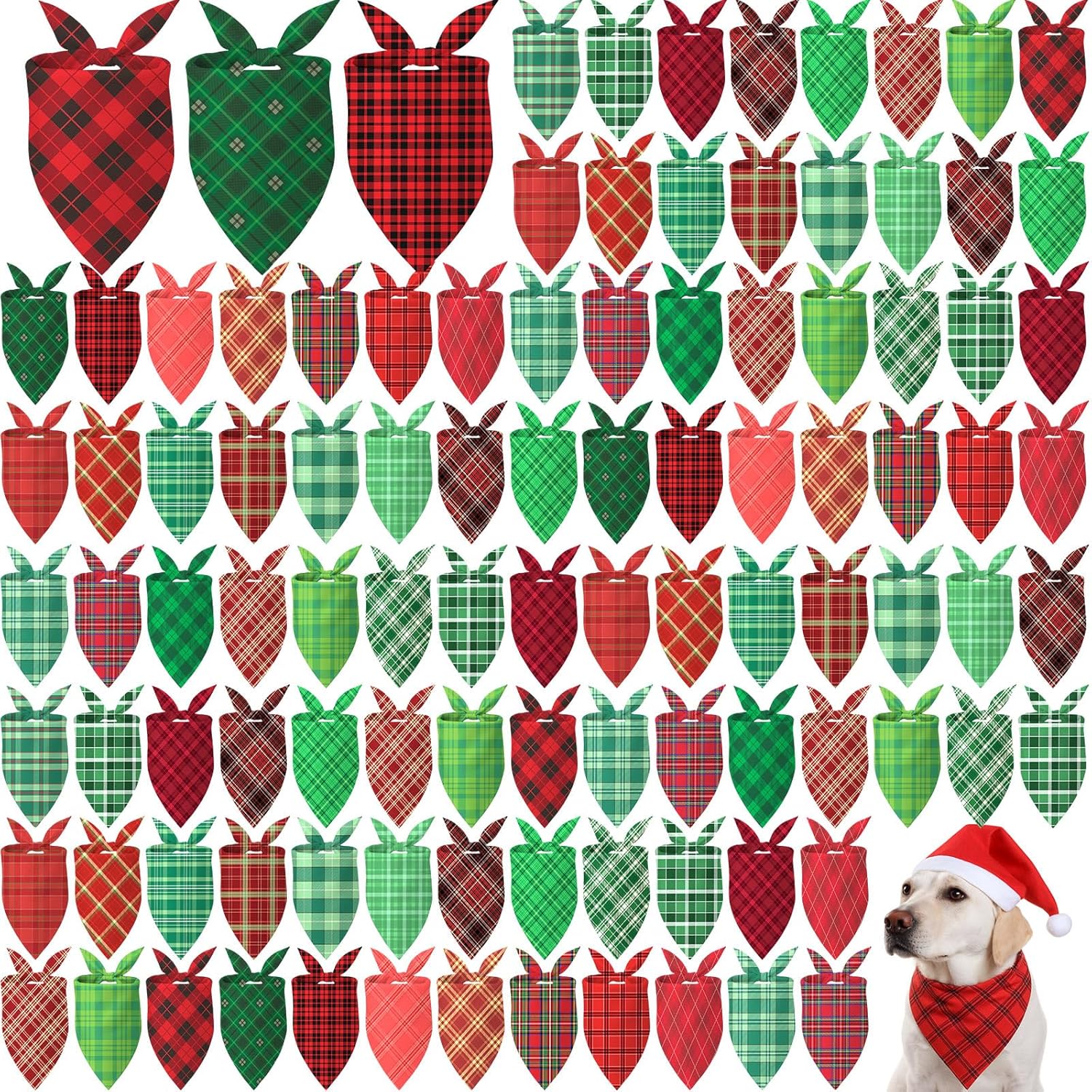 Abbylike 50 Pieces Christmas Plaid Dog Bandanas Bulk Xmas Bandanas for Dogs Triangle Kerchief Bibs Scarf Set for Christmas Pet Costume Accessories Decoration (31.5 x 21.7 x 21.7)