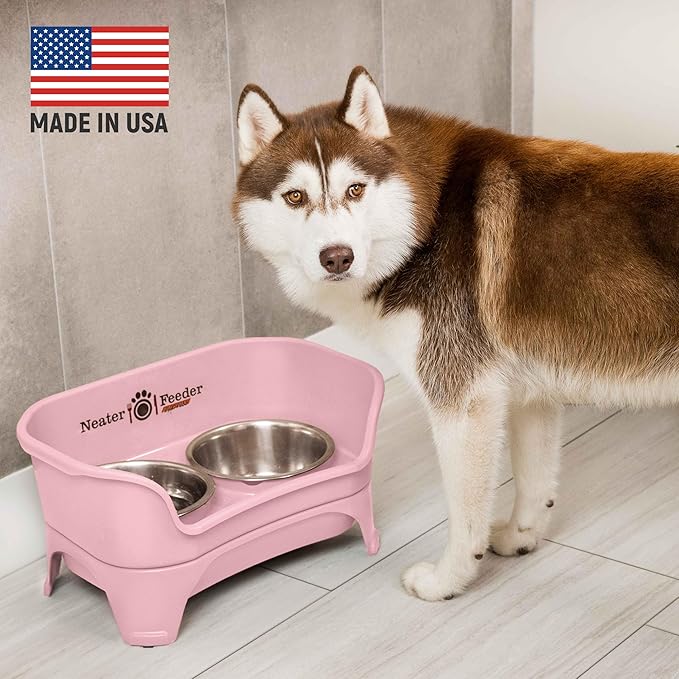 Neater Feeder Express Mess Proof Dog Bowls Elevated for Medium to Large Sized Breed, No Spill Raised Dog Food Bowl Stand, Stainless Steel Food and Water Bowl Set, Pet Dish Feeding Station, Pink