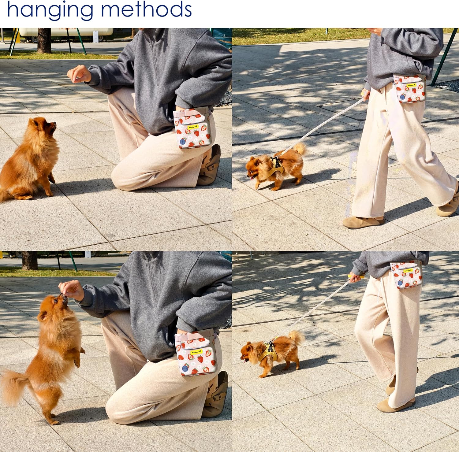 Dog Treat Pouch for Pet Walking and Training with Clicker 2 Cup Silicone Bag Small Fanny Pack Holder for Puppy Snack Dispenser Kit for Leash and Outdoor Use (Strawberry)