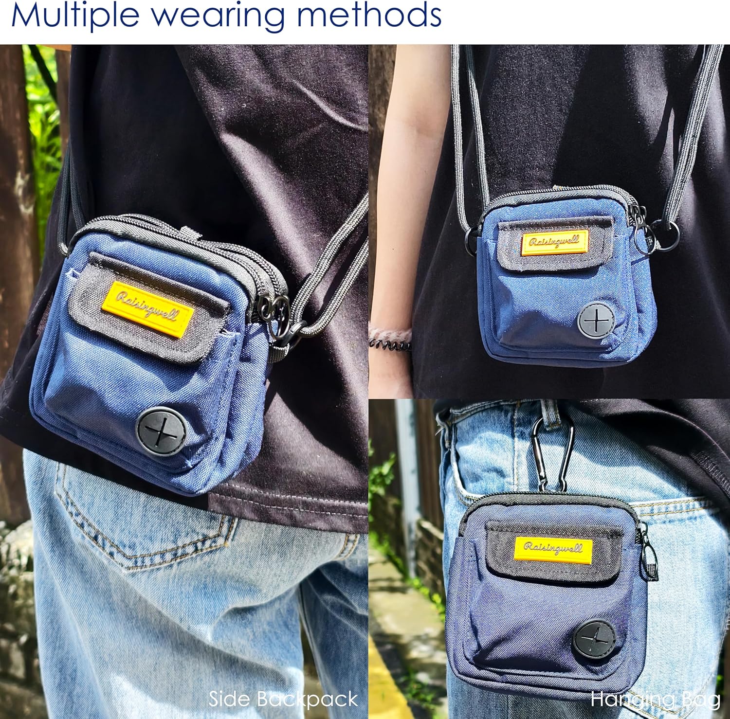 Dog Treat Pouch for Pet Walking and Training with Clicker, Poop Bags and Three Bags Design Small Fanny Zipper Pack Holder for Puppy Snack Dispenser Kit for Leash and Outdoor Use (Blue)