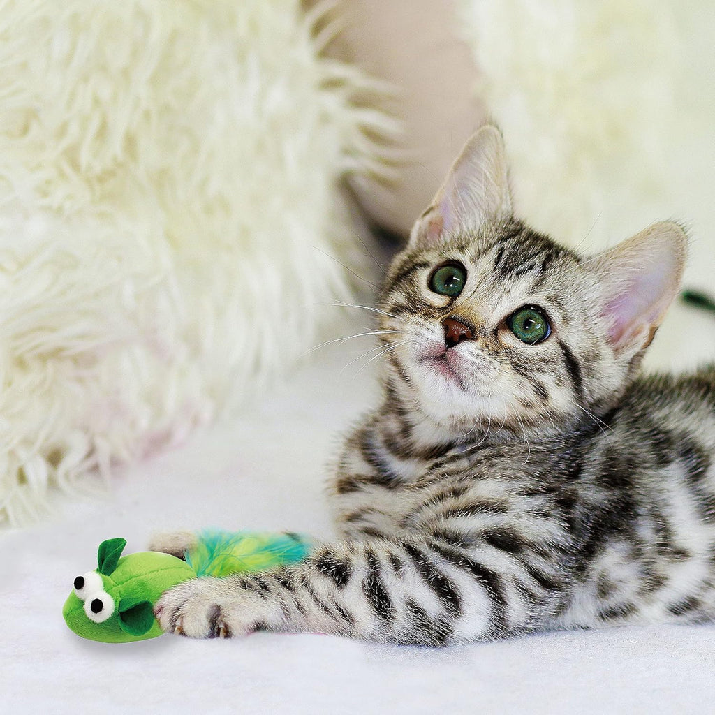 5 Pack Interactive Catnip and Feather Cat Toys, Multi-Colored Mice with Long Feather Tail, Accessories for Indoor Cat, Catnip Plush Toys with Natural Feathers and Rattles